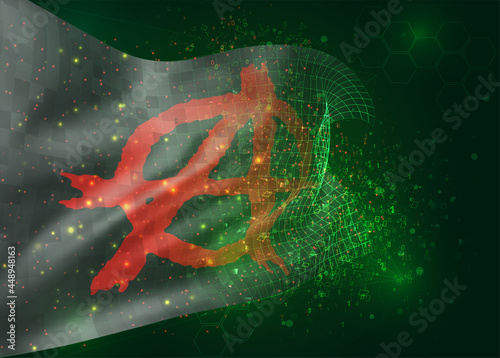 anarchy on black on vector 3d flag on green background with polygons and data numbers