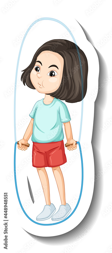 A girl jumping rope cartoon character sticker A girl jumping rope cartoon character sticker