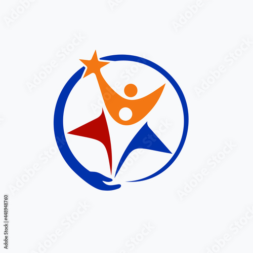 illustration of peoples and star, icon for charity, foundation or support