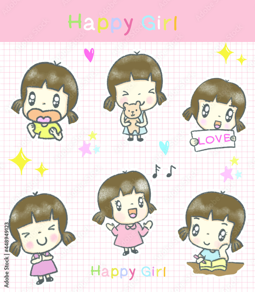 Cute girl, happy girls, pretty girls sticker set Cute girl, happy girls, pretty girls sticker set