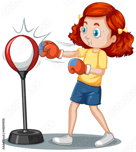 A girl cartoon character doing boxing exercise