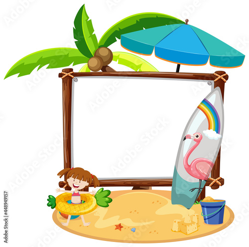 Summer beach theme with blank banner isolated on white background