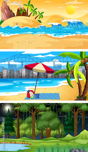Set of different forest horizontal scenes in different times © blueringmedia