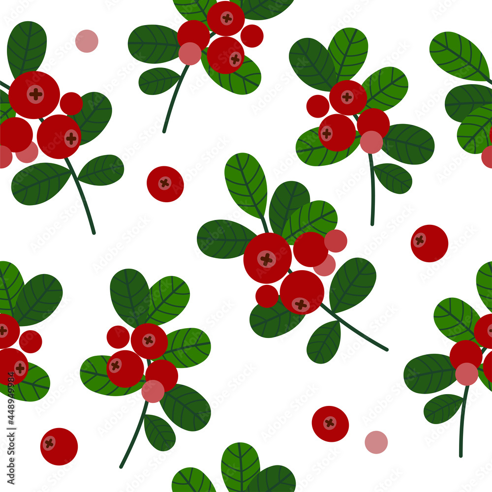 Seamless pattern with lingonberries