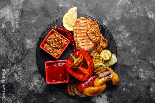 Grilled pork steak with who...
