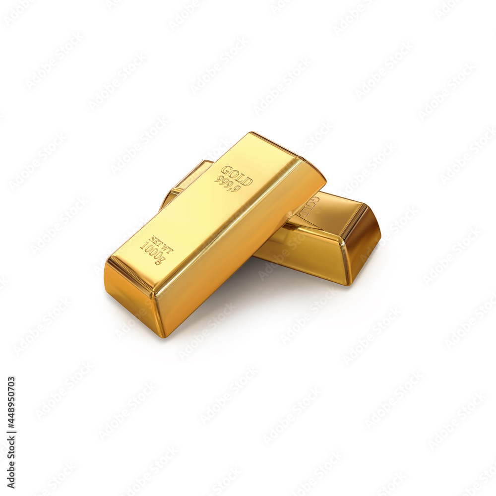 two gold bars isolated on white background two gold bars isolated on white background