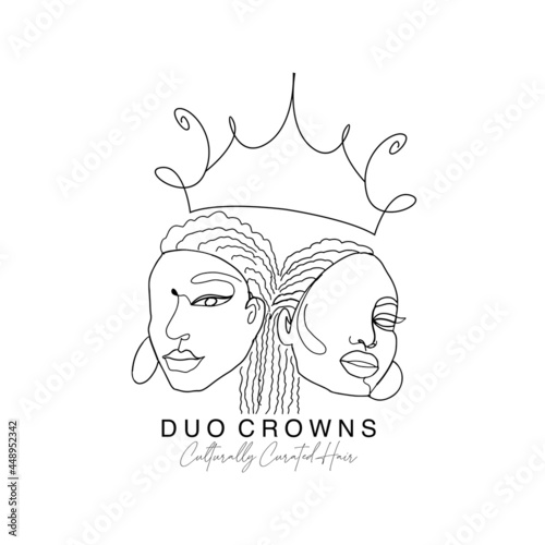 twin negro women, braid hair with line art style crown