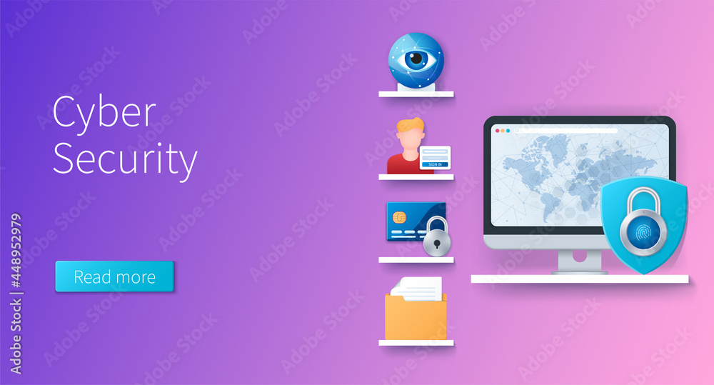 Cyber security banner in 3D style Cyber security banner in 3D style