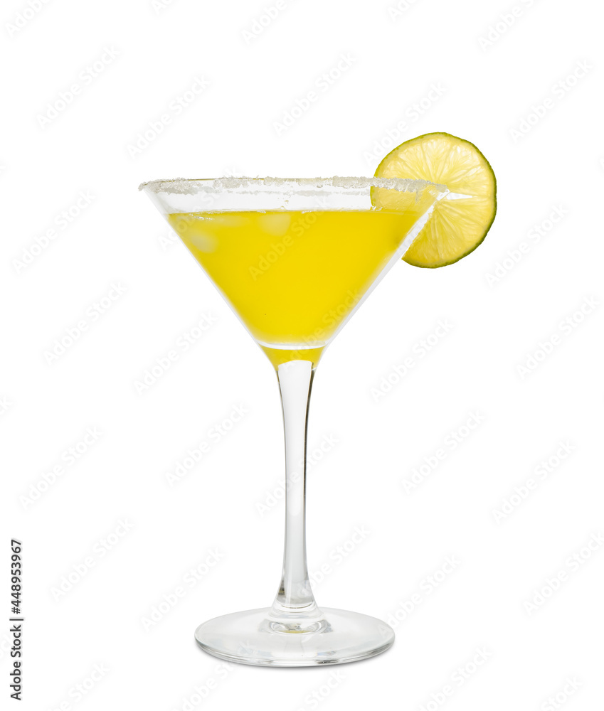 Glass of pineapple daiquiri cocktail on white background Glass of pineapple daiquiri cocktail on white background