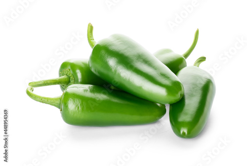 Green jalapeno peppers on white background
