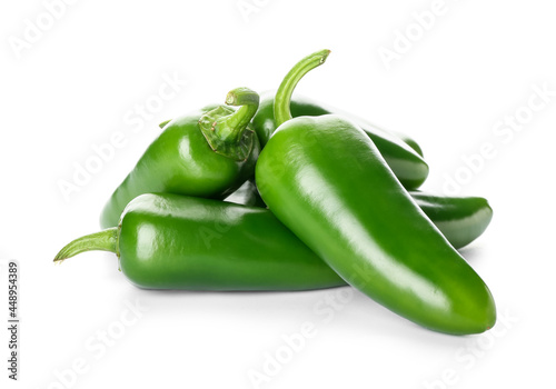 Картината върху платно Green jalapeno peppers on white background