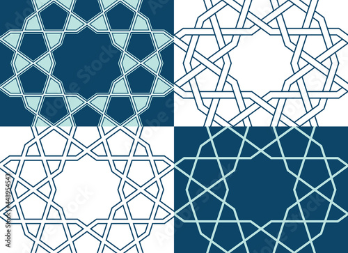 Set of Geometric Islamic Seamless Patterns for decoration greeting card or interior. Vector Illustration.