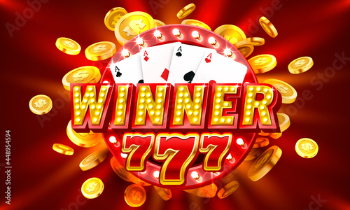 Winner casino coin, cash machine play now. Vector