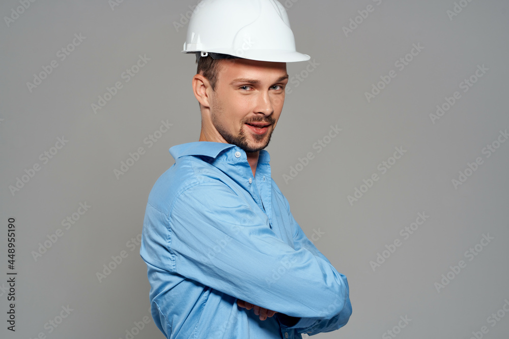 worker male engineer in white helmet emotions Professional worker male engineer in white helmet emotions Professional