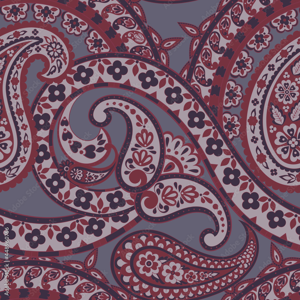 Paisley Floral oriental ethnic Pattern. Seamless Vector Ornament. Ornamental motifs of the Indian fabric patterns
