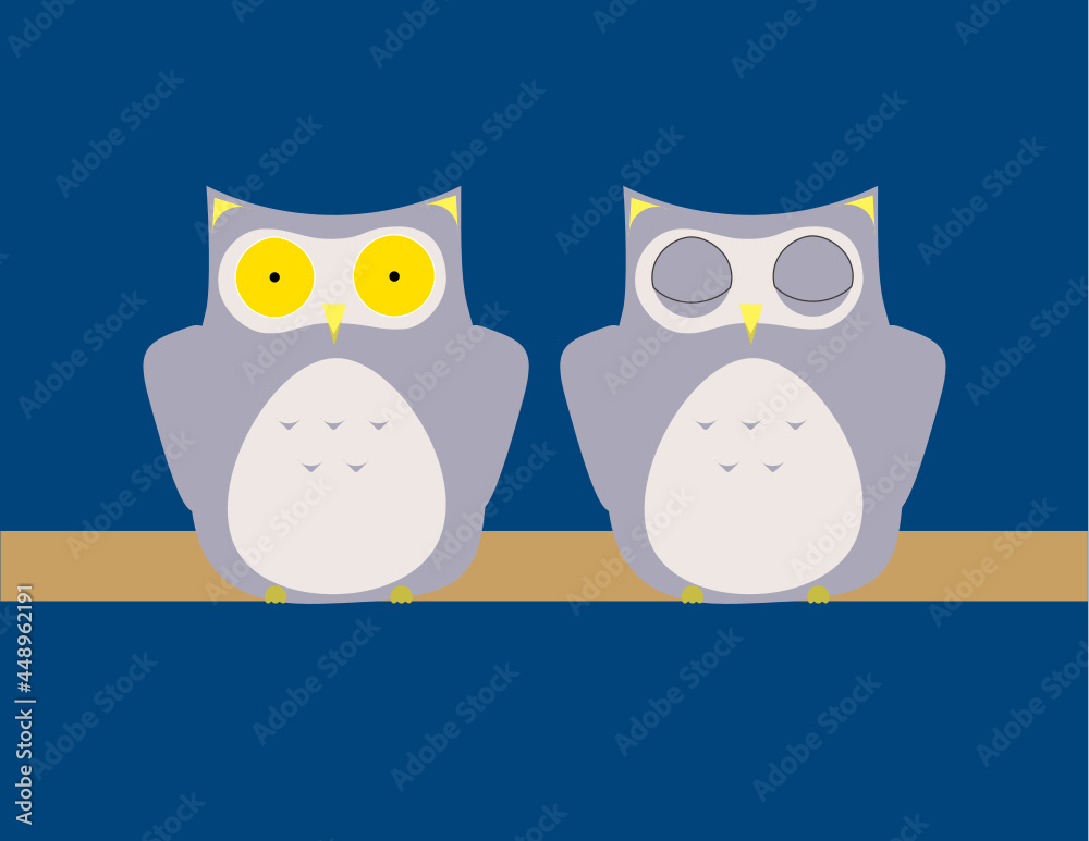Obraz premium Design - post card/letter, 2 owls on a branch