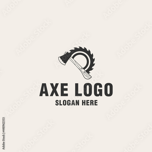 Axe with circular saw logo template on monogram style