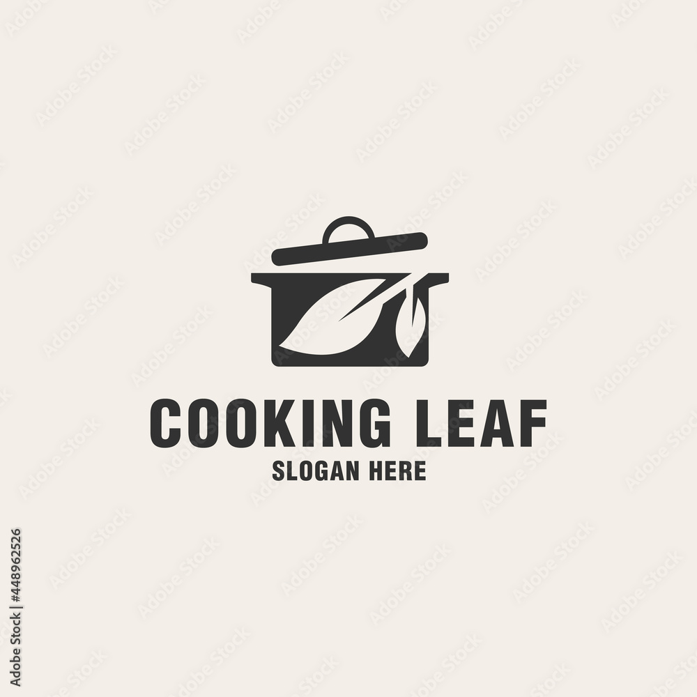 Cooking leaf logo template on monogram style Cooking leaf logo template on monogram style