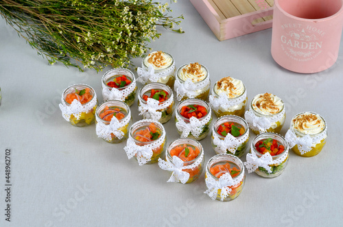 Several beautiful and delicious dishes for a buffet or banquet. A restaurant. Catering.