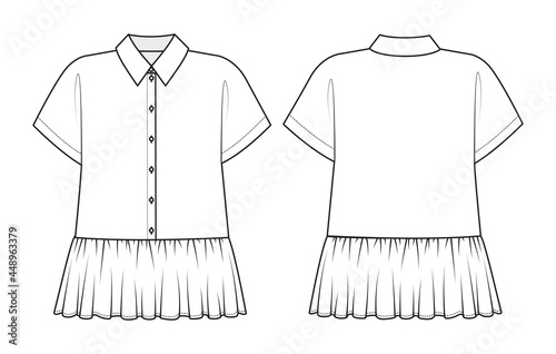 Fashion technical drawing of oversized gathered shirt