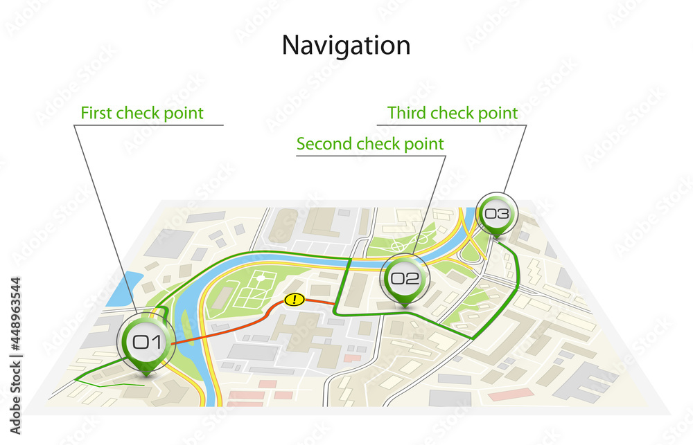 Isometric city map business infographic navigation, 3d flat isometry point markers schema, 3D simple city plan GPS navigation final destination arrow paper city map. Route delivery check point graphic