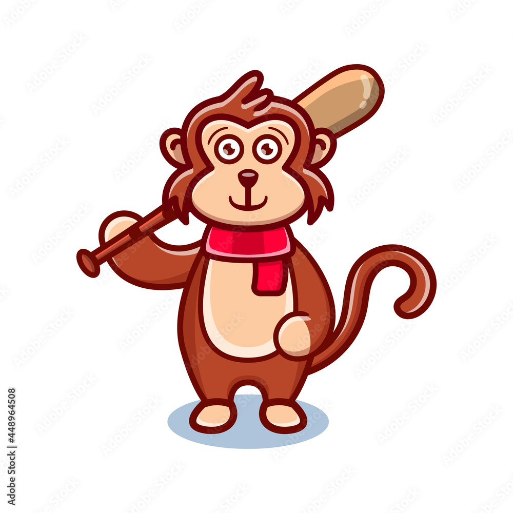 cute monkey cartoon animal holding a baseball bat cute monkey cartoon animal holding a baseball bat