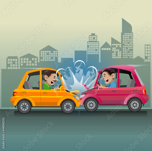 Vector illustration of two car car crash.