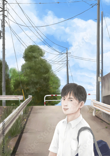 素材イラスト　夏の学生