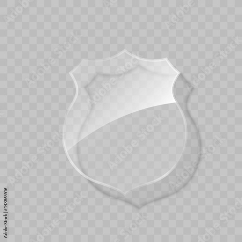 Protected guard glass shield concept. Safety badge protection icon. Privacy transparent banner shield. Security label. Presentation transparent sticker shield. Defense safeguard sign badge
