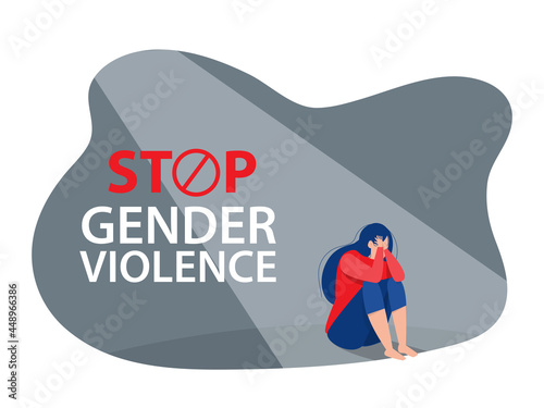 The depression woman sit on the floor,stop violence against Women concept, vector