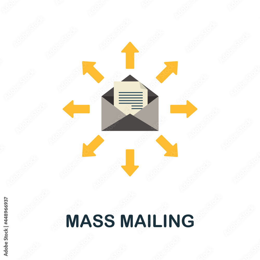 Mass Mailing flat icon. Simple sign from crowdfunding collection. Creative Mass Mailing icon illustration for web design, infographics and more Mass Mailing flat icon. Simple sign from crowdfunding collection. Creative Mass Mailing icon illustration for web design, infographics and more