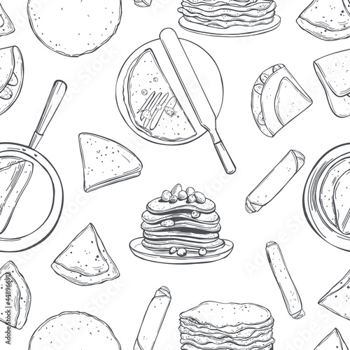 Crepes, thin pancakes. Vector pattern