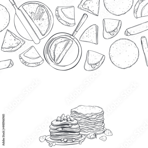 Pancakes set. Vector background.