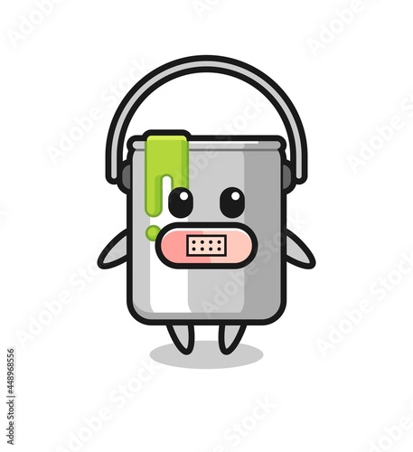 Cartoon Illustration of paint tin with tape on mouth