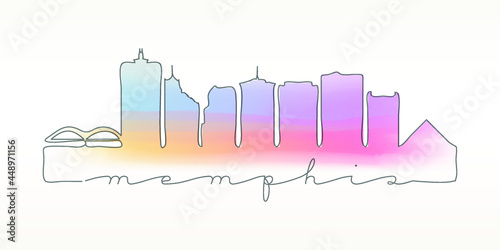 Memphis, TN, USA Skyline Watercolor City Illustration. Famous Buildings Silhouette Hand Drawn Doodle Art. Vector Landmark Sketch Drawing.