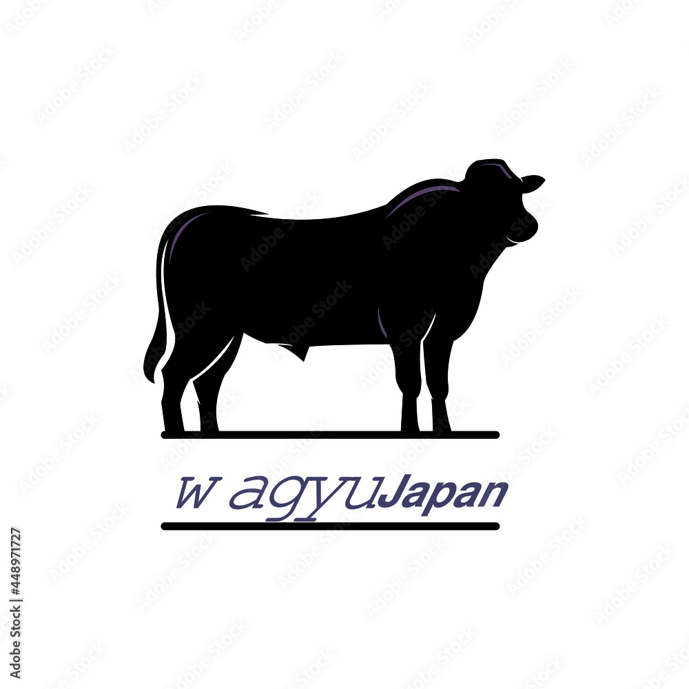 wagyu japan bull logo, silhouette of big and strong breeds cattle