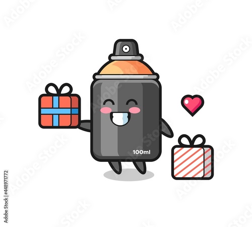 spray paint mascot cartoon giving the gift