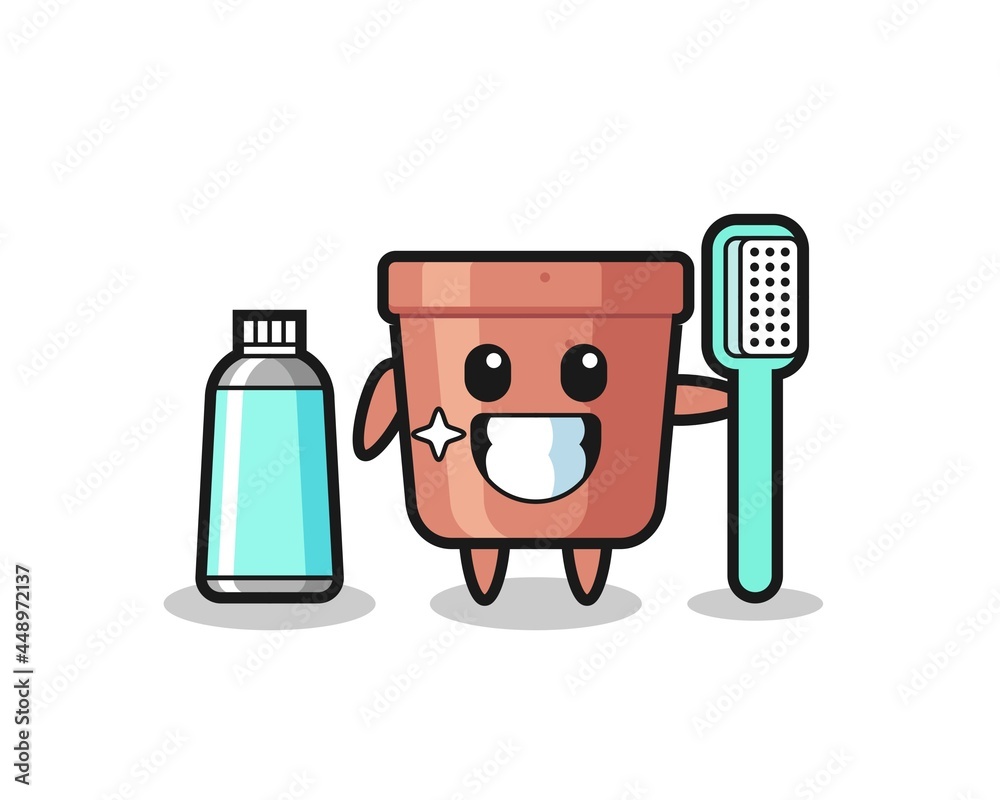 Mascot Illustration of flowerpot with a toothbrush Mascot Illustration of flowerpot with a toothbrush