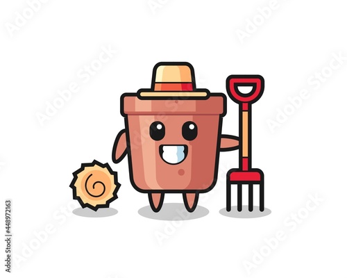 Mascot character of flowerpot as a farmer