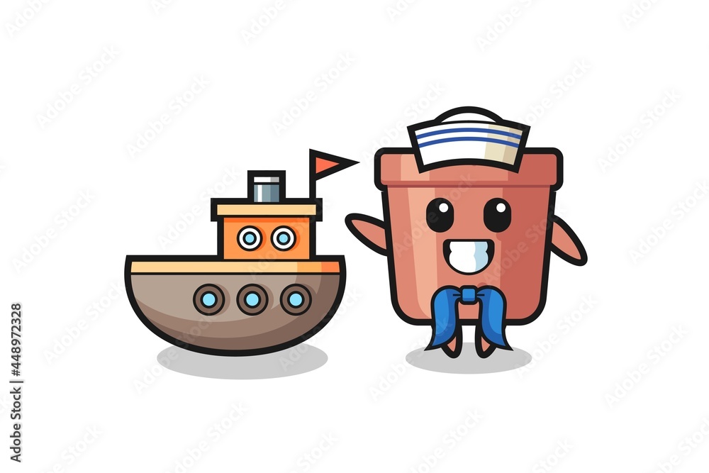 Character mascot of flowerpot as a sailor man