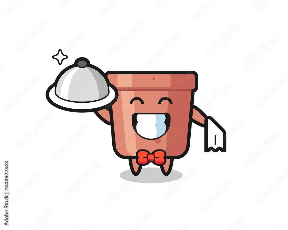 Character mascot of flowerpot as a waiters