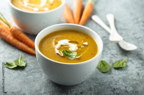 Traditional homemade pumpkin soup with cream
