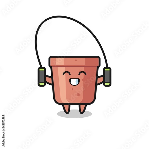 flowerpot character cartoon with skipping rope