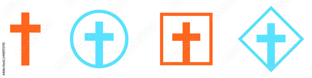 Christian cross icon. Set of geometric church logos. Isolated religion symbol. Vector illustration. Christian cross icon. Set of geometric church logos. Isolated religion symbol. Vector illustration.