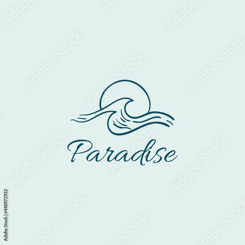 hand drawn beach surf paradise logo perfect for beach resort and modern hotel company
