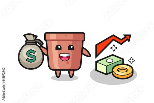 flowerpot illustration cartoon holding money sack