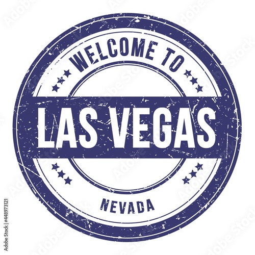 Photography WELCOME TO LAS VEGAS - NEVADA, words written on blue stamp
