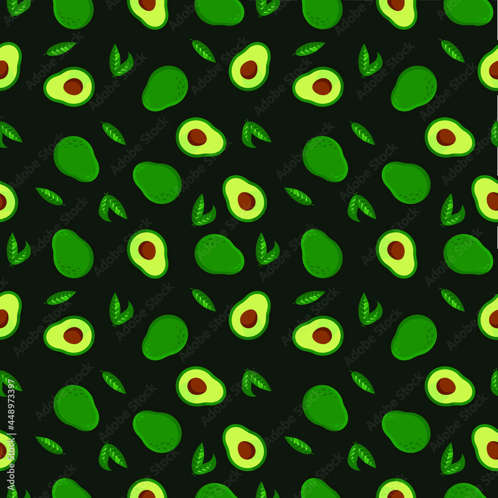 Pattern with avocado and leaves