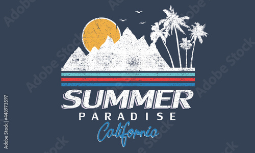 California summer paradise vector design. Palm beach traveling graphic artwork. 