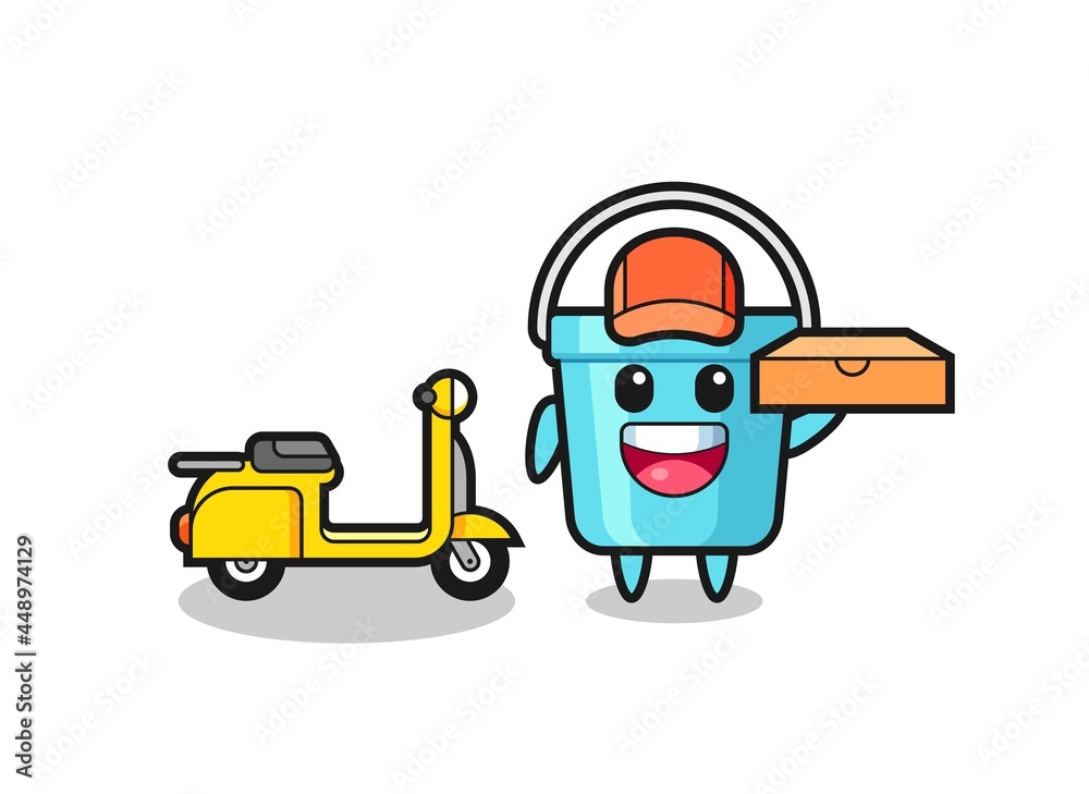 Character Illustration of plastic bucket as a pizza deliveryman Character Illustration of plastic bucket as a pizza deliveryman